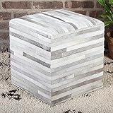 Patchwork Fell-Hocker Liem weiß grau 45x45x48 cm (B/T/H) aus echtem Fell &...