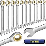 11TLG Ratschenschlüssel Set 6-19 mm, 72-Zähne-Gold-Ringmaulschlüssel...