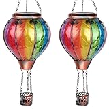 OUISJYER 2 x Heißluftballon-Solarlaternen mit Schäferhaken, flackernde...