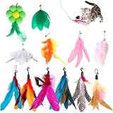 12 Stück Interaktives Katzenspielzeug, Katzenangel Feder Katzenspielzeug...