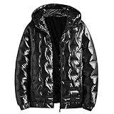 Herren Pufferjacken, glänzende Daunenjacke mit Kapuze, einfarbig,...