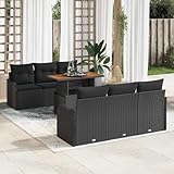 Tidyard 7-teiliges Garten Sofa Set mit Kissen Schwarz Poly Rattan Akazie,...