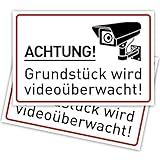 2er Set Achtung Videoüberwachung Schild (30x20 cm Kunststoff) - Schild...