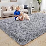 BSGIFT Hochflor Teppich 120x160 Grau, Shaggy Teppiche Wohnzimmer Flauschig,...