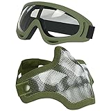 Airsoft Maske und Goggles Set, Half Face Full Steel Mesh Maske und...
