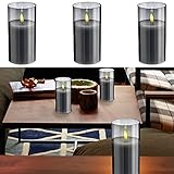 Cepewa LED Echtwachs-Kerze im Glas │7,5x15cm 3er Set │Warmweiße Flamme...