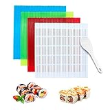 LIUCONGBD 4 Stück Antihaft-Sushi-Rollmatte aus Kunststoff, Hausgemachter...