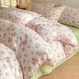 Covebett Bettwäsche 135x200 Rosa Weiß Blumen Blümchen Pflanzen Muster...