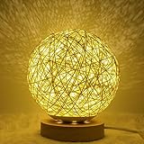 Yuragim LED Nachttischlampe, Boho Tischlampe Holz mit Handgewebtem...