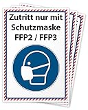 3 Aufkleber Maskenpflicht, Zutritt nur mit Schutzmaske (Filt.-Face-Piece 2...