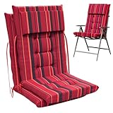Amopatio Sitzauflagen Hochlehner 2er Set, Rote Streifen Gartenstuhlauflagen...