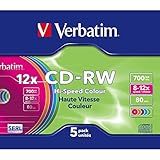 Verbatim CD-RW 700 MB, 5er Pack Slim Case bunt, CD Rohlinge beschreibbar,...