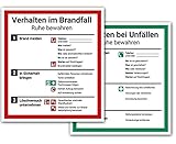 Schild Aushang Verhalten im Brandfall und Verhalten bei Unfällen als Set,...