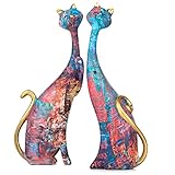 masteymoh Kunst Harz Skulptur Statue Katzen 2PCS Zwei Ölgemälde Katzen...