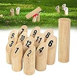 Froadp Kubb Wikingerspiel aus Natürlichem Kiefernholz Wurfspiel Set mit 12...