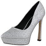 VAN HILL Damen Plateau Pumps Stiletto Party Schuhe Spitze Plateauschuhe...