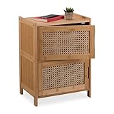 Relaxdays Beistellschrank, 2 Rattan-Türen, HBT: 56x42x30 cm, Wohnzimmer,...
