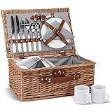2 Personen Wicker Picknickkorb Set mit isoliertem Kühler, Picknickkorb mit...