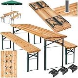 tectake® Bierzeltgarnitur mit Tisch und 2X Bierbank, mit Schirmhalterung...