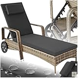 tectake Poly Rattan Gartenliege mit Rollen, 6-Fach höhenverstellbarer...