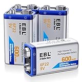 EBL 9v Akku 600mAh Typ Li-Ionen 6F22 wiederaufladbare Lithium-ionen...