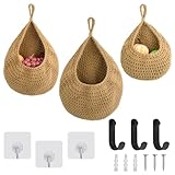3 Stück Obstkorb Hängend, Hängekorb mit Haken und Klebehaken, Boho...