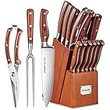 D.Perlla Messerblock Set, 16-TLG Messer mit Holzgriff, Edelstahl Kochmesser...