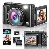 4K 64MP Digitalkamera mit WLAN, 16X Digitalzoom, 180° Flip Screen...
