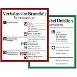Verhalten im Brandfall und bei Unfällen (Schilder Set - 18x20cm) - Plakat...