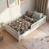 Juskys Kinderbett Naya - 120x200 cm Bett mit Rausfallschutz & Lattenrost -...