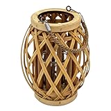 Holz Laterne mit Kerzenglas - 22 x 15 cm - Windlicht mit Jute Seil zum...