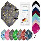 TubeRoo FFP2 Maske Grau Dunkelgrau, Gelbe Hummel Motiv Muster 10 Stück...