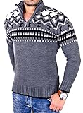 Reslad Herren Strickpullover Crewneck Zipper Norweger Pullover RS-3110...