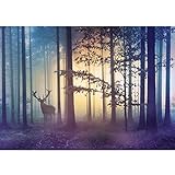 Runa Art Fototapete Wald Hirsch Nebel 352 x 250 cm Vlies Tapeten XXL...