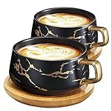 VETIN 2 Stücke Cappuccino Tassen mit Unterteller, Tasse Marmor, 300 ml...