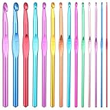 Häkelnadel Set, 14 Stück Crochet Hooks, Multicolor Aluminium...