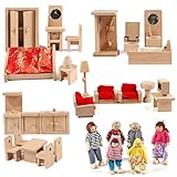 KABENFIS 5 Set Puppenhaus Möbel Zubehör mit Einer Familie von 6 Puppen...