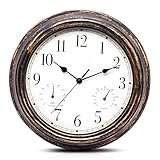 WIYETY 30cm Lautlose Wanduhr Outdoor mit Thermometer & Hygrometer - Innen...