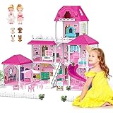 deAO Puppenhaus Traumvilla 3 Etagen Dollhouse mit Möbeln und Zubehör,...