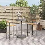 AJJHUUKI 3-teiliges Gartenbar-Set, graues Poly-Rattan und Massivholz,...