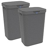 Rotho Country Wäschesammler mit Deckel in Rattan-Optik, Kunststoff (PP)...