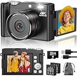 Digitalkamera 4K 64MP Fotokamera mit 180° Flip 2.8' Bildschirm, 18X...