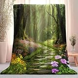 Decke Wald Pfade Blumen Grün Gelb 130 X 150 cm, Sherpa Fleece Decke Für...