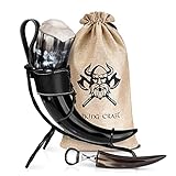 VIKING CRAFT® Trinkhorn Wikinger ca. 450ml - Extra Großes 5-teiliges Horn...