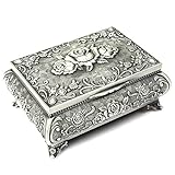 H&S Silber Antik Schmuckkästchen - Retro Schatulle für Halsketten & Ringe...