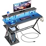 SEVEN WARRIOR Gaming Tisch mit LED & Steckdosen, 100 cm Computertisch mit...