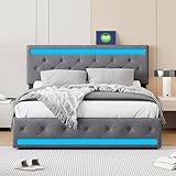 Ravas Doppelbett 180x200 cm mit LED-Beleuchtung, Bettrahmen mit 4 rollenden...