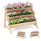 HOMASIS 3-stöckiges Hochbeet, Blumenbeet mit 3 Pflanzkästen, Ablage, 2...
