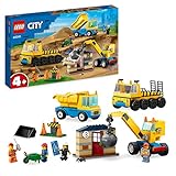 LEGO City Baufahrzeuge und Kran mit Abrissbirne, Spielzeug mit Bagger,...