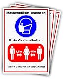 3x Hochwertige Maskenpflicht-Aufkleber I 210x297mm I DIN-A4 I Abstand...